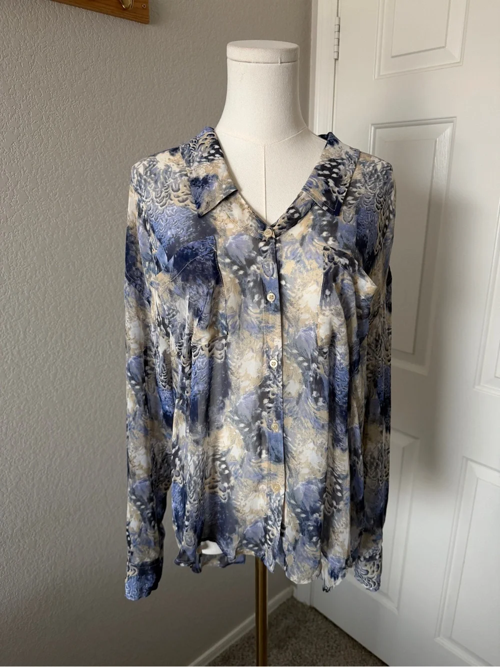 Free People Blue Multi-Print Button-Down Shirt